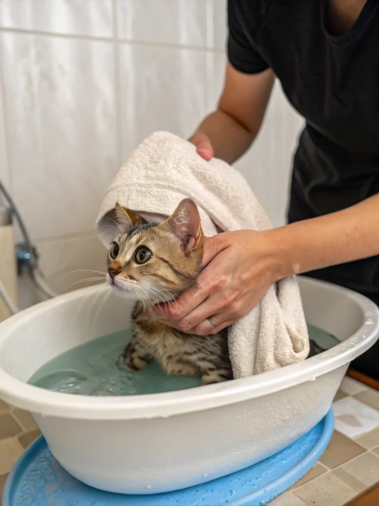 how to bathe a cat
